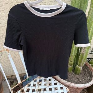Zara Black Ribbed Crop Top with White Trim